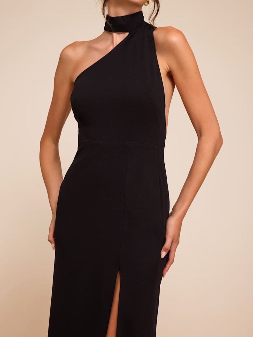 Lulus Black Asymmetrical Cutout Halter Maxi Dress. Size small